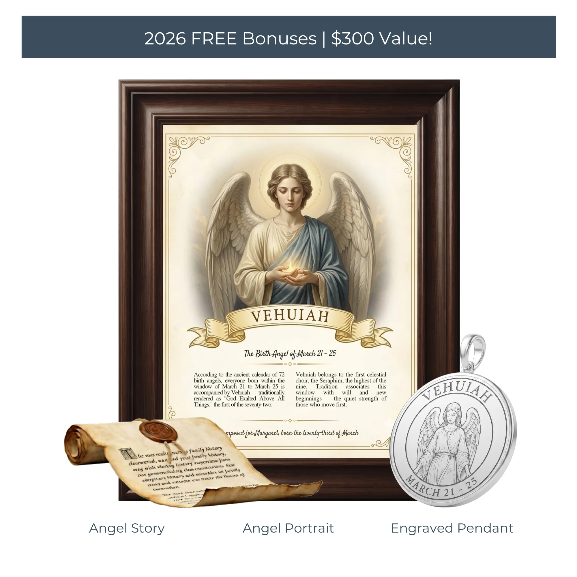 What is included in the Birth Angel Full Package with the silver pendant: Angel Story, Angel Portrait and Engraved Pendant