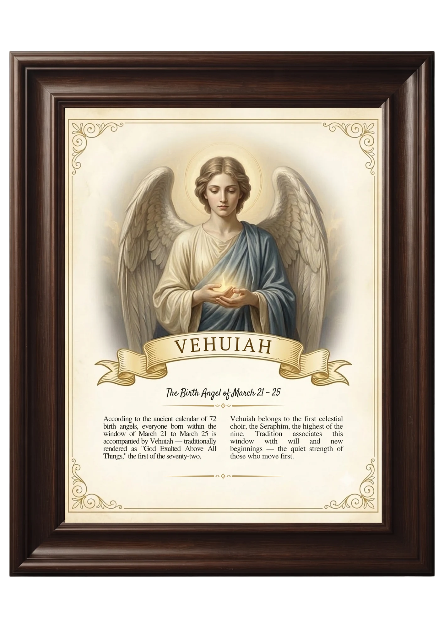 Framed Birth Angel Portrait print showing the birth angel of a date of birth