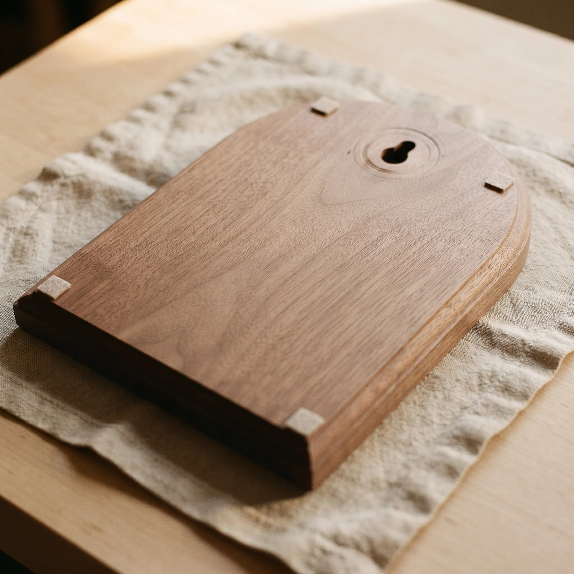 The back of the Birth Angel Wood Plaque, showing the solid timber and the recessed keyhole fitting