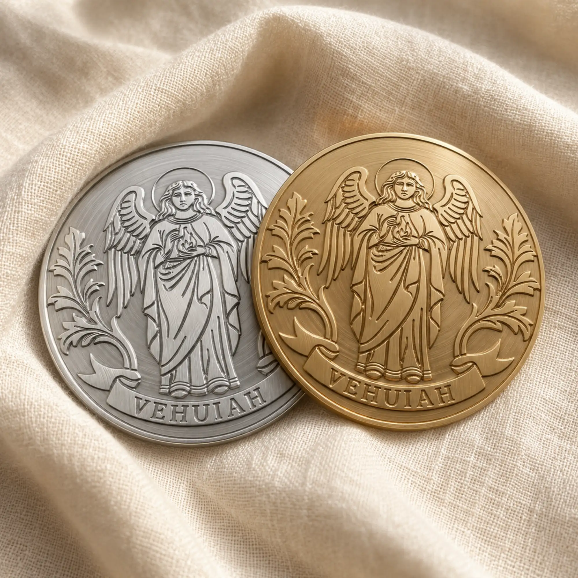 Birth Angel Medallion in gold and in sterling silver