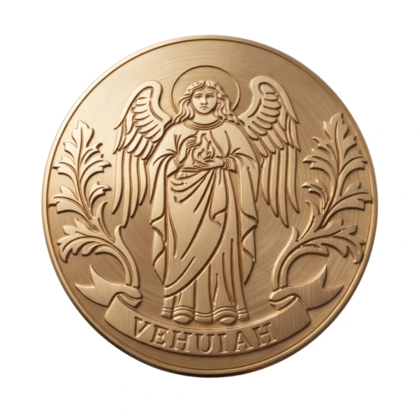 Gold Birth Angel Medallion engraved with the angel of the birth date